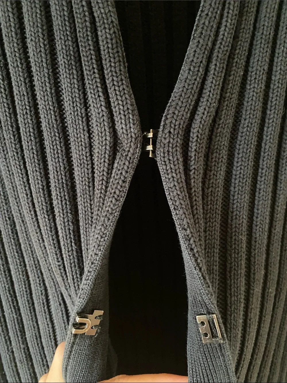INC International Concepts Navy Black Ribbed Hooded Long Cardigan - Picture 3 of 3